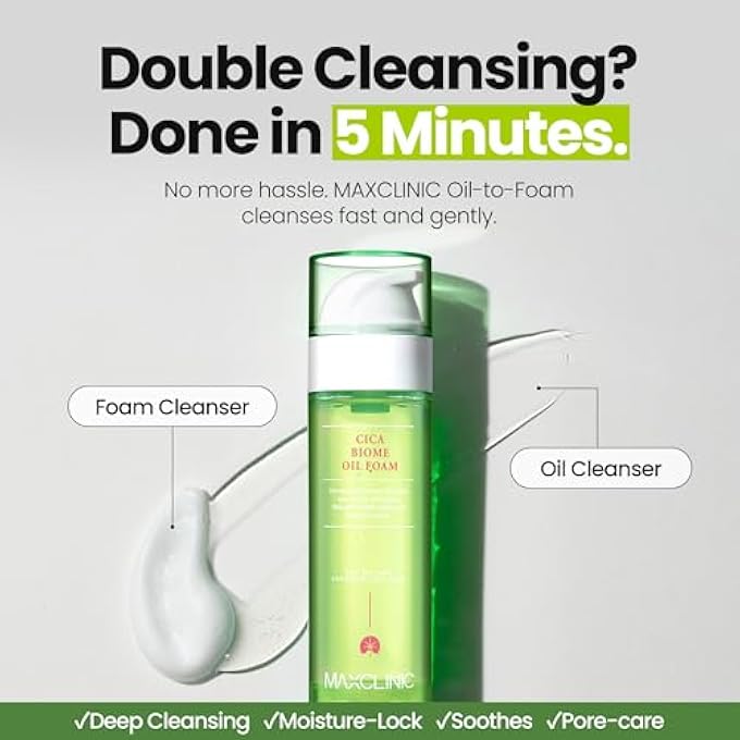 maxclinic [K-BEAUTY] CICA BIOME OIL TO FOAM - ALL-IN-ONE KOREAN FACE WASH OILBASED FOAMING FACIAL CLEANSER - DEEPLY HYDRATING & MOISTURIZING MAKEUP DEEP CLEANSING OIL FOR SENSITIVE SKIN (3.88 FL OZ) - Image 2